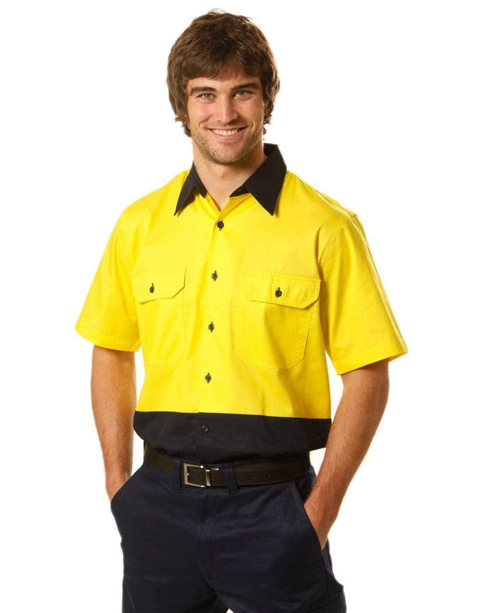 Australian Industrial Wear Work Wear Fluoro Orange/Navy / S SHORT SLEEVE SAFETY SHIRT SW57